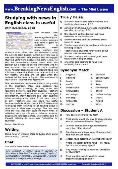 breaking news english 2-page mini lessons