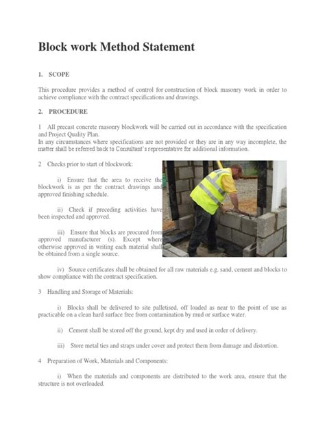 Brick And Block Work Method Statement