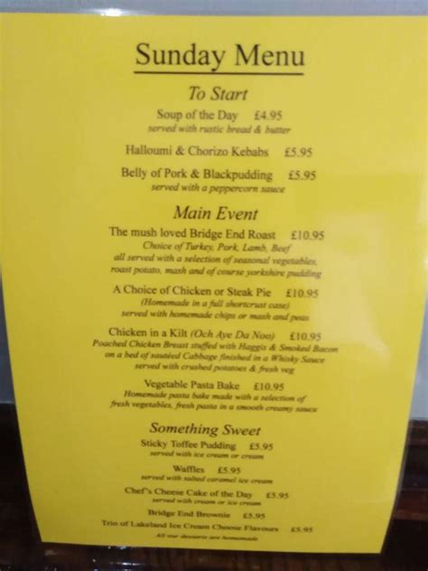 bridge end inn dalston menu