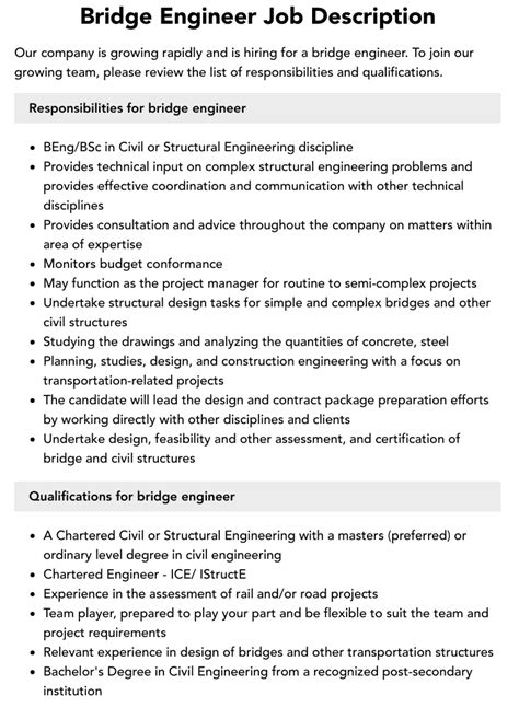 bridge engineer job description