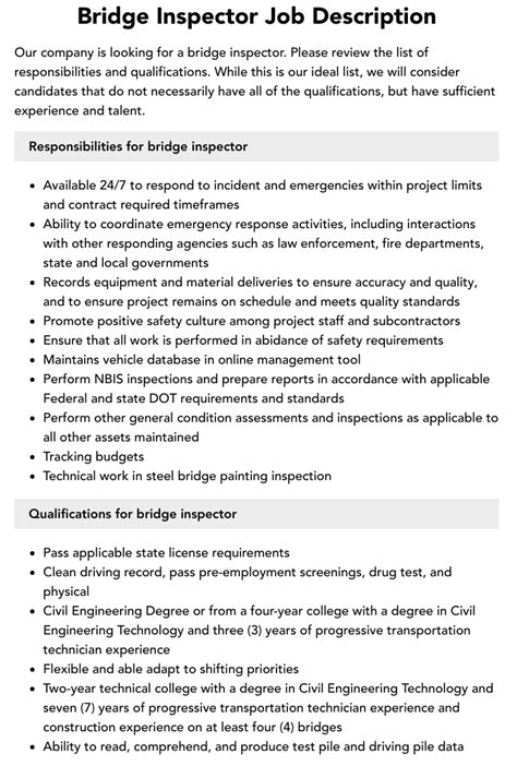 bridge inspector job description