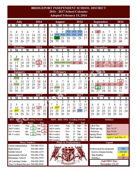 bridgeport high school calendar