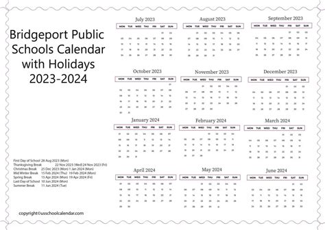 bridgeport school calendar 2023 2024