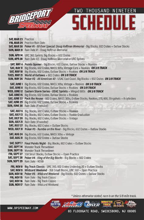 bridgeport speedway new jersey schedule