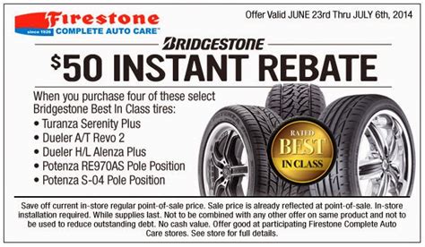bridgestone tires rebates and coupons