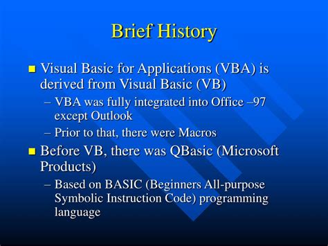 brief history of visual basic