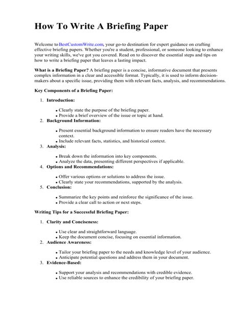 Briefing Document Essay Format