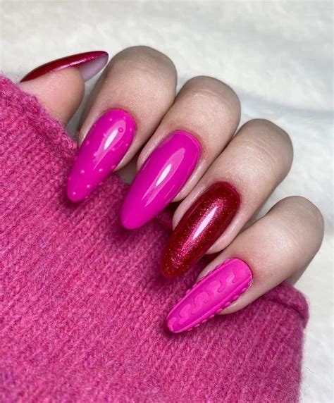 Bright Pink Winter Nails