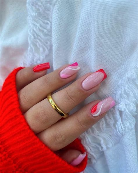 Bright Red Pink Nails