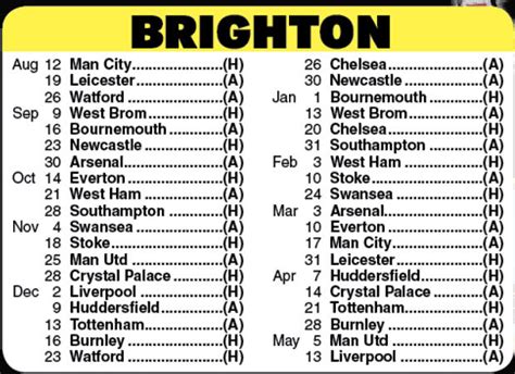 brighton fixtures premier league