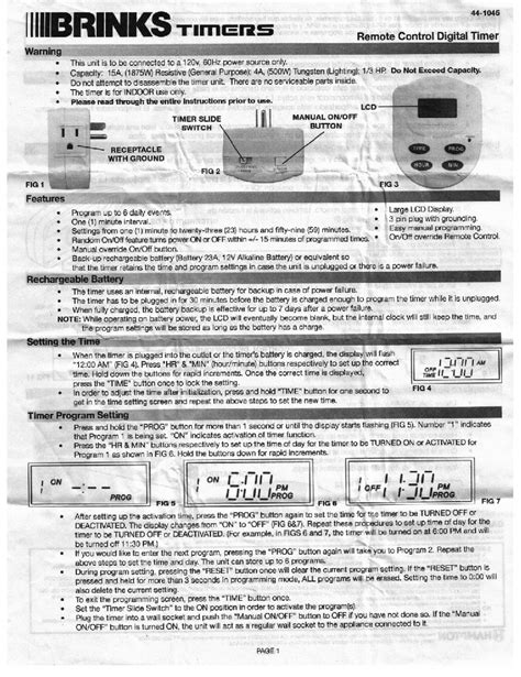 Brinks Outlet Timer Instructions