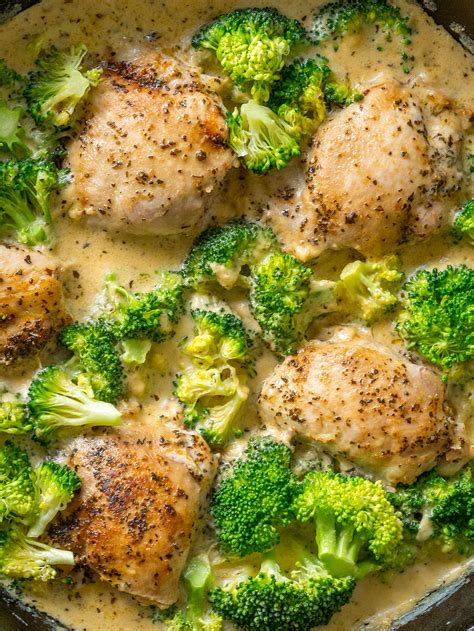 Broccoli and chicken in a skillet