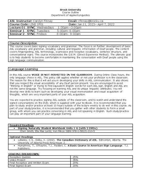 Brock Course Syllabus