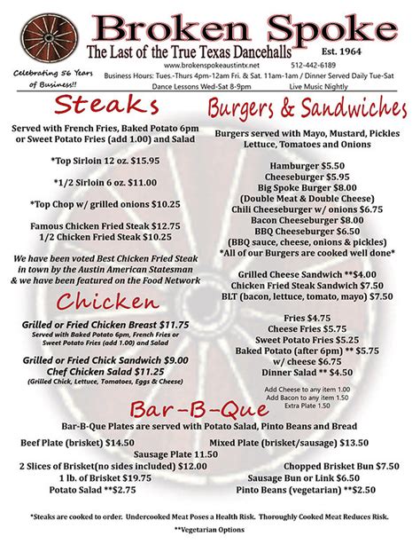 broken spoke austin tx menu