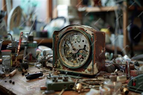 Broken watch on a workbench