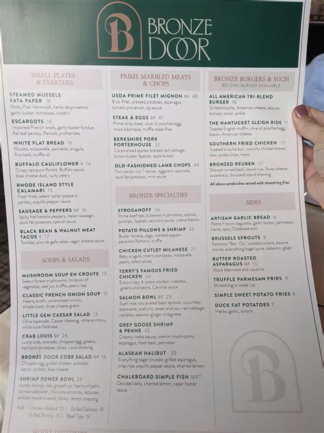 Bronze Door Lunch Menu