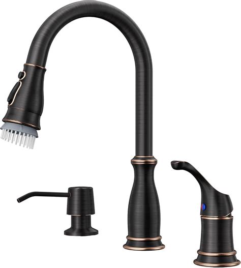 bronze kitchen faucet with sprayer