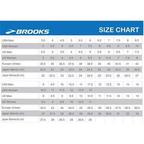 brooks sneakers size chart