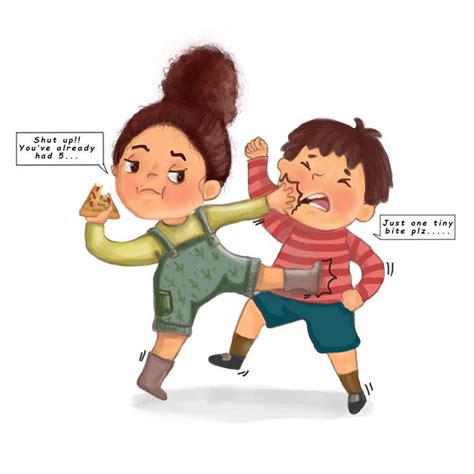 Brother And Sister Fighting Drawing