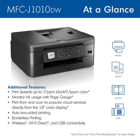 Brother AllinOne PrintScanCopy Wireless Printer (MFCJ1010DW