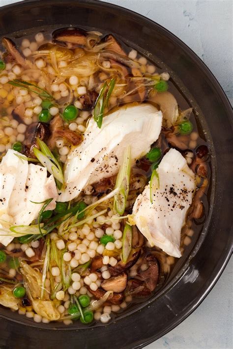 Brothy Cod With Peas And Mushrooms