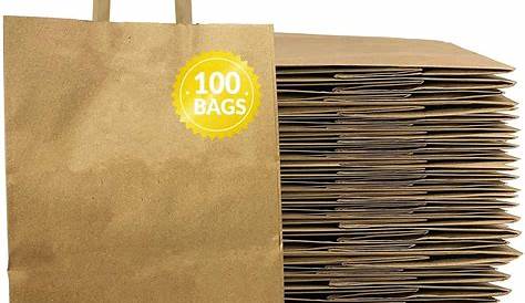 [50 PACK] Large Brown Kraft Paper Bags with Handles, Shopping, Gift