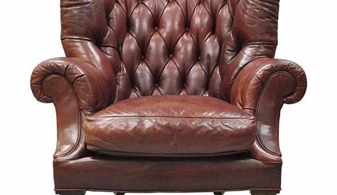 Oversized Lillian August Brown Tufted Leather English Chesterfield Wing