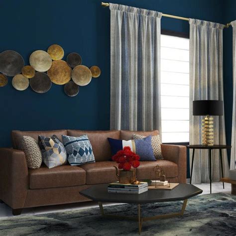 brown and navy living room