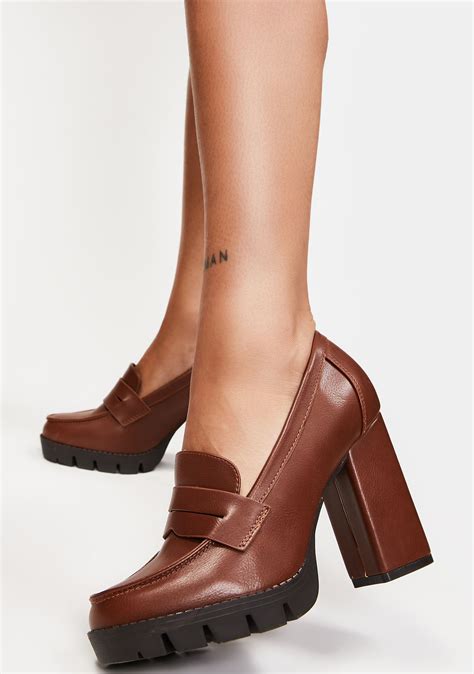 brown chunky platform heels