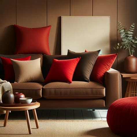 Brown Couch Red Pillows