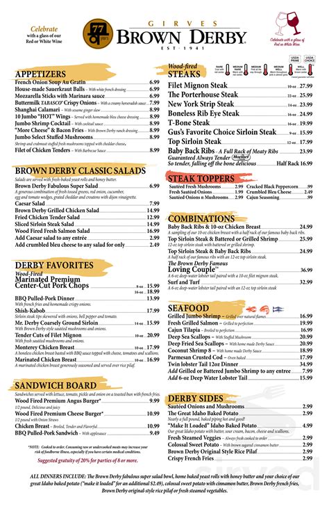 brown derby restaurant menu