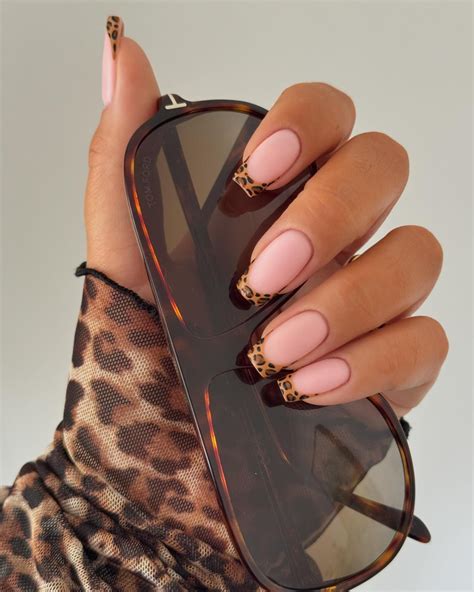 Brown French Tip Nails Leopard