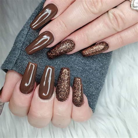 Brown Glitter Tip Nails
