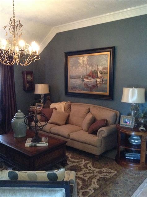 brown grey and blue living room