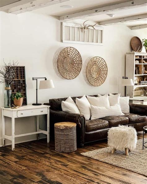 Brown Leather Couch Rustic Decor