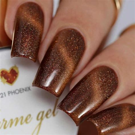 Brown Nails Square Glitter