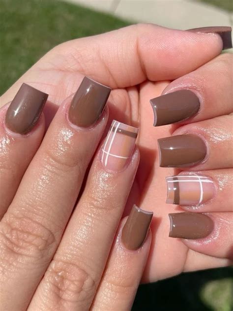 Brown Nails With White Tips Square