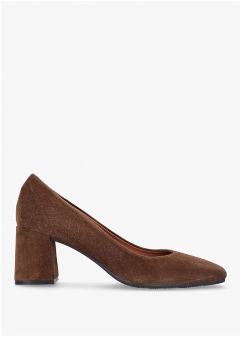 brown suede block heels