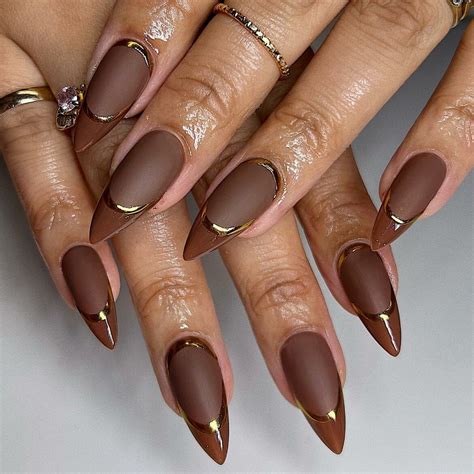 Brown Tip Nails With Chrome