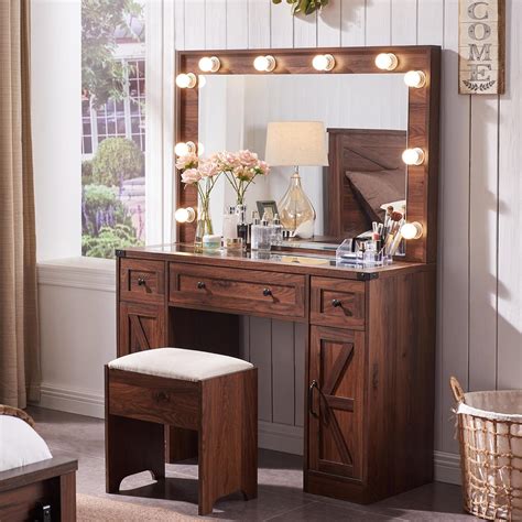 Brown Vanity Desk With Mirror