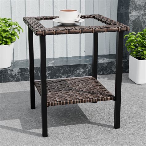 Brown Wicker End Table