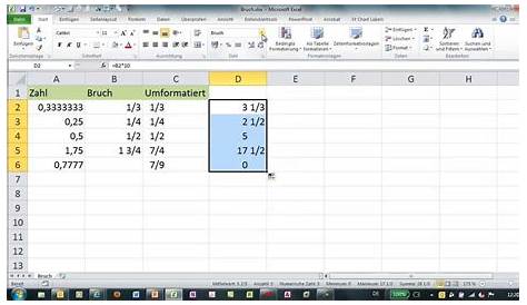 Excel: Zahlenwerte als Brüche darstellen, Bruchzahlen umrechnen