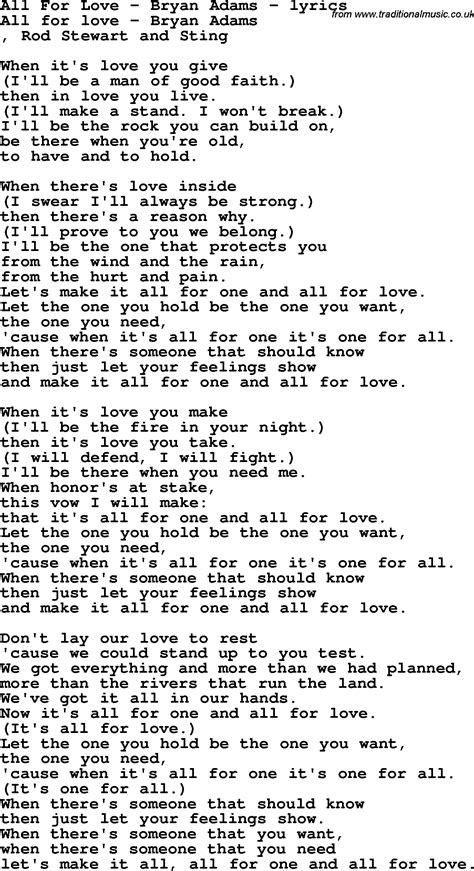 bryan adams all for love lyrics