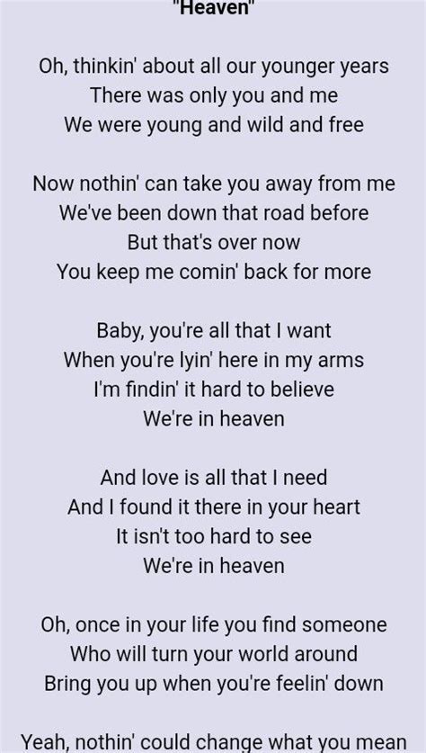 bryan adams heaven lyrics