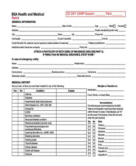 Download BSA Medical Form for Free Page 4 FormTemplate