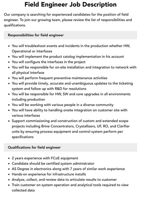 Bt Field Engineer Job Description