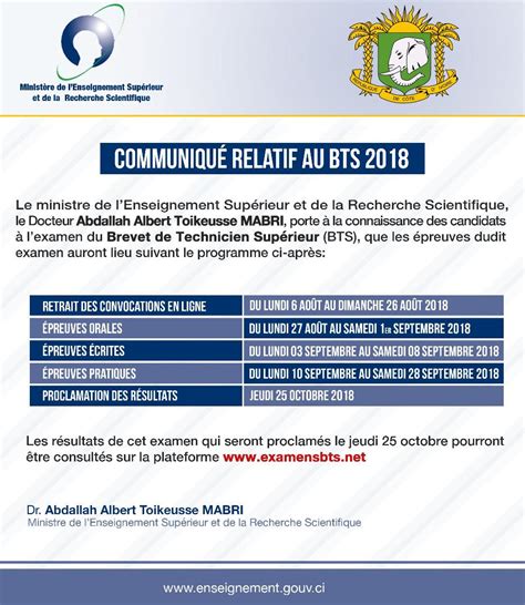 Côte d’Ivoire/BTS 2018 le programme connu (Ministère