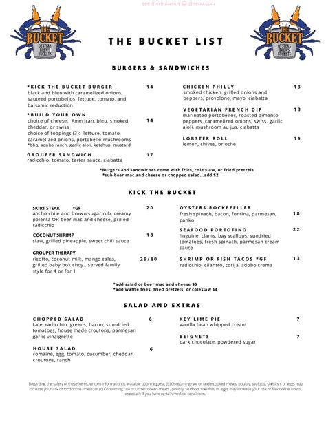 Bucket Restaurant Menu