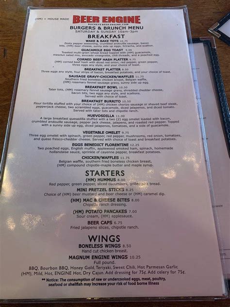 Buckeye Beer Engine Menu