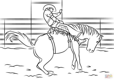 Rodeo Cowboy Riding Bucking Bronco coloring page Free